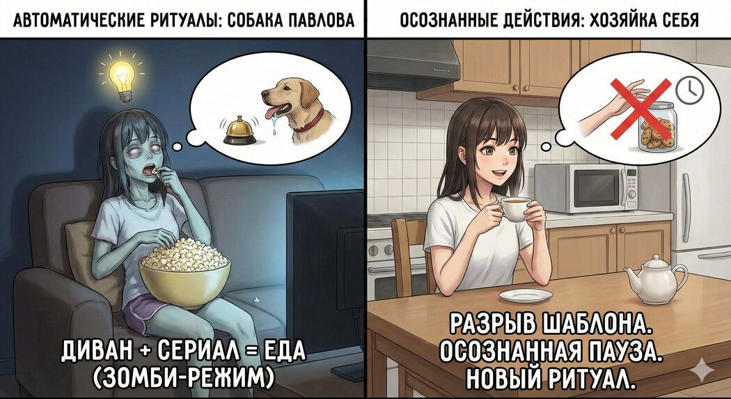 Ритуалы переедания: как привычные действия формируют наш пищевой выбор